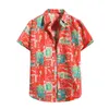 Men's Casual Shirts Cardigan Men's Short Shirt Turtleneck Sleeve Hawaiian Beach Flower Men Exchange