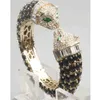 pulseira de ouro pulseira de pulseira cinza resina moda de cristal cabeças duplas pantera de animais de pantera de leopardo jóias de luxo para senhora