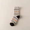 Men's Socks 1Pair Fashion Multi Color Striped Middle Tube Autumn Winter Warm Coral Fleece Thicken For Men