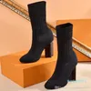 calzini autunno inverno stivali tacco tacco moda sexy stivale elastico lavorato a maglia designer scarpe da donna alfabetiche lady lettera spessa alta hee305b