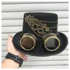 Berets 2022 Unisexe Men Femmes rétro Retro Handmade Steampunk Top Hat avec des lunettes de vitesses Stage Magic Party Cosplay Taille 57cm