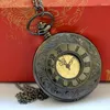 Taschenuhren Vintage Luxus schwarze Quarzuhr für Männer graviertes Gehäuse Skelett Steampunk Fob Kette Halskette Uhr Sammlung Geschenk