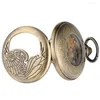 Pocket Watches Vintage Bronze Wings Half Mechanical Watch Gold Skeleton Hand Winding Pendant Clock Retro Gifts