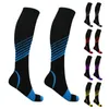 Sports Socks Men Mulheres Mulheres Protetor Elastic compressão ciclismo atlético Longo Long Stripe Padrão Caminhando exercício casual suave