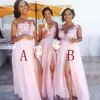 Халат Демоизель д'Оннеур сексуальные щели розовые кружевные платья подружки невесты давно смотрят через аппликации свадебные платья