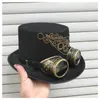 Berets 2022 Unisexe Men Femmes rétro Retro Handmade Steampunk Top Hat avec des lunettes de vitesses Stage Magic Party Cosplay Taille 57cm