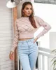 Pulls pour femmes Femmes Rose Sexy Creux Argyle Plus Taille Cropped Pull Pull Pull 2022 Automne Mode Casual Blanc Jumpers Harajuku