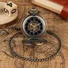 Relojes de bolsillo Vintage alas de bronce medio reloj mecánico mecanismo a la vista dorado cuerda manual colgante reloj regalos Retro