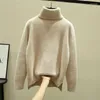 Pulls pour femmes épais femmes pull à col roulé automne lâche manches longues chaud tricoté pull hiver casual blanc femme haut