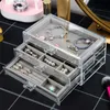 Pudełka biżuterii przezroczyste akrylowe pudełko z 3 szufladami aksamitnymi organizer dla kobiet kolczyki pierścienie uchwytu naszyjniki L221021