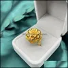 Wedding Rings Wedding Rings Vintage 24K Gold Big Marriage For Women Ring Colorfast Geometric Aesthetic Luxury Golden Finger Jewelry Dh6Af