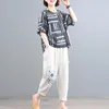 Women's Two Piece Pants Ladies Cotton And Linen Suit 2022 Summer Loose Large Size Casual Retro Western Style Mother Dress Embroidery