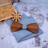Linbaiway volwassen houten vlinder stropdas set voor mannen pak zakdoek bowie broches cravate homme noeud papillon corbatas cadeau voor mannen j220816
