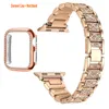 Lyxiga Metal Diamond Slim Glitter Fodral för Apple Watch Band 45mm 38mm 40mm 42mm 44mm iwatch Series 7 6 5 4 3 2 1 Band Kvinnor Bling Dam Rose Gold Söta klockband