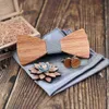 Linbaiway 3D Mens Wooden Bowtie Handkerchief Cufflinks Brooches Set Classic Solid Wooden Bowtie Suit Wedding Gravata Cravate J220816