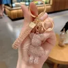 Keychains 5.5cm Creative net red diamond bear keyring lovely lady delicate car pendant bag hanging ornaments accessories 3D key chain designer