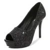 Sandały Bling Kobiety Summer Pumps Buty Platforma Peep-Toe Thin High Heels Ladies Sexy Sequins Party Office Kobieta