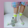 Women Socks 2022 Street Fashion Hip Hop Summer Bright Yellow Pink Neon Color Crew Casual Womens Randed Short Sox