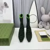 2023 technisches Strick Stoff Stiefel Stiefel Socken-ähnliche Frauenstiefel schwarz und fluoreszierende gelbe Quadratzer Frauen Schuhsandalen 7,5 cm Absätze Kleiderschuhe Größe 35-42