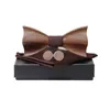 1920 S Mens 3d деревянные бабочки карманные квадратные запонки набор коричневых черных жаккардовых носовых платков.