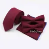 Solid 100 Cotton 6Cm Tie Bowtie Set Rose Red Navy Blue Pink Tie Handkerchief Wedding Fashion Classic Gift For Men Accessory J220816