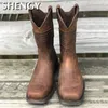 Bottes hommes cuir antidérapant sans lacet bout rond boucle à talons bas chaussures décontractées hiver extérieur Cowboy chaud Zapatilla' 221022