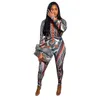 K7145 Fashion Autumn Printed Tracksuits dla damskiej kardigan z zamkiem na zamek błony śluzowej i codziennych spodni marki 2 sztuki