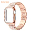 Women Jewelry Bling Diamond Cases with Rhinestone Replacement Metal Straps for Apple Watch Band 38mm 40mm 41mm 42mm 44mm 45mm iWatch Series 8 7 6 5 4 3 2 1 smartwatch band