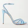 Элегантная летняя текила кожаная сандалия обувь женские ремешки дизайна хрусталя с сексуальной леди на высоком каблуке свадебное свадебное свадебное eu35-43 обувь