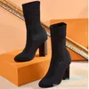 calzini autunno inverno stivali tacco tacco moda sexy stivale elastico lavorato a maglia designer scarpe da donna alfabetiche lady lettera spessa alta hee305b