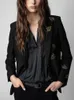 Women's Suits 2022 Autumn Winter Zadi Black Single Button Floral Rhinestones Long-sleeved Office Lady Blazer Coat