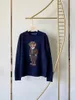 Autumn and Winter 2027 Women's Sweaters New Women's Cartoon Embroidery Bears Round Neck Pullover Tr￶ja Shirt