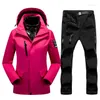 Ternos de esqui com um traje de esqui de inverno grosso para mulheres à prova d'água à prova d'água de jaquetas de neve ao ar livre e calças de snowboard feminino Marca