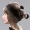 Berets Luxury Winter Hat Women Warm Natural Full Pelt Ball Snow Cap Elegant Female Thick Ski Beanie Hats