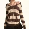 Women's Sweaters Women Casual Thickened Hooded Sweater Fashion Striped Color Block Long Sleeve Knitted Hoodies Pullover 2022 Autumn Winter