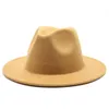 Panama Cap Jazz Hat الرسمية القبعة الرجعية Lady Woolen Feedda Fedora Fashion Solid Candy Color Wide Brim Trilby Chapeau for Men Women Rra12