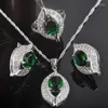 Ketting oorbellen set oogontwerp bruids bruiloft zilveren kleur groene kristalring en qz0234