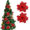 Fiori decorativi Natale Poinsettia Albero artificiale Picks Steli di fiori Glitter Ghirlanda finta Decorazioni ghirlandadecorazione Piante d'oro Rosso