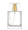 Bouteille de parfum carrée en verre 30ml 50ml, flacon pulvérisateur vide transparent avec capuchon en or et argent SN777