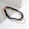 Chaîne de corde noire avec collier ras du cou court en cristal pour femmes collier de chaîne en couches à la mode bijoux de mode accessoires cadeaux