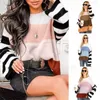 Women's Sweaters 2022 Women Long Sleeve Color Block Sweater Fashion Casual Round Neck Pullover Top For Ladies Female Winter Warm Loose