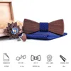 Linbaiway Classic Wood BowtieHandkerChief Scufflinks Set for Mens Suits Butterfly Male Wood Bow Tie Wearing Corbatas Accessory J220816