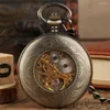 Pocket Watches Vintage Bronze Wings Half Mechanical Watch Gold Skeleton Hand Winding Pendant Clock Retro Gifts