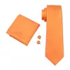 Bow Ties Fashion 8cm Orange Silk Men's Solid Tie Wedding Party Necktie Hanky Cufflinks Set Men Casual Suits Gift Gravatas DiBanGu