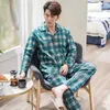 Mäns sömnkläder Autumn Winter Long Sleeve Man Pyjama Ställer in full bomullsuttryck Plaid Pajamas Men Casual Homewear M-XXXL Pijamas Hombre