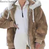 Women's Fur Winter Ladies Hooded Plush Jacket Women Thick Warm Teddy Coat Outerwear Fake Clothes Plus Size Zipper Overcoat