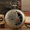 Pocket Watches Vintage Bronze Wings Half Mechanical Watch Gold Skeleton Hand Winding Pendant Clock Retro Gifts