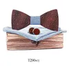 Linbaiway Mens Wood Bows Polyester Handkerchief Wood Cufflinks Set For Male Wooden Bows Wedding Formal Business Butterfly J220816