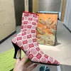 Botas G Malha Ankle Boots Elástico Bota Diamante Grid Salto Alto Meias Salto Alto Estilista De Moda Sexy Alfabética Senhora Letra Sapatos Grossos