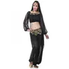 Stage Wear Lady Femmes Adulte Belly Dance Performance Vêtements 4 pièces Ensemble Hauts et pantalons avec des accessoires de danse de pièces d'or